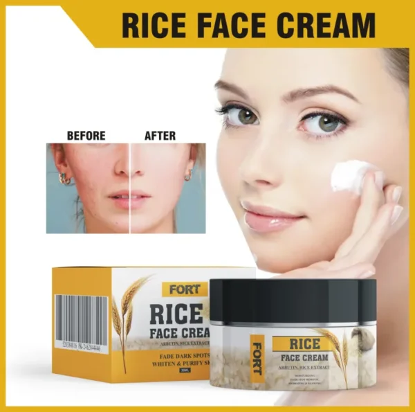 FORT Rice Face Cream For Moisturizing - Dark Spot Removal - Hydrating & Glowing With Arbutin & Rice Extract